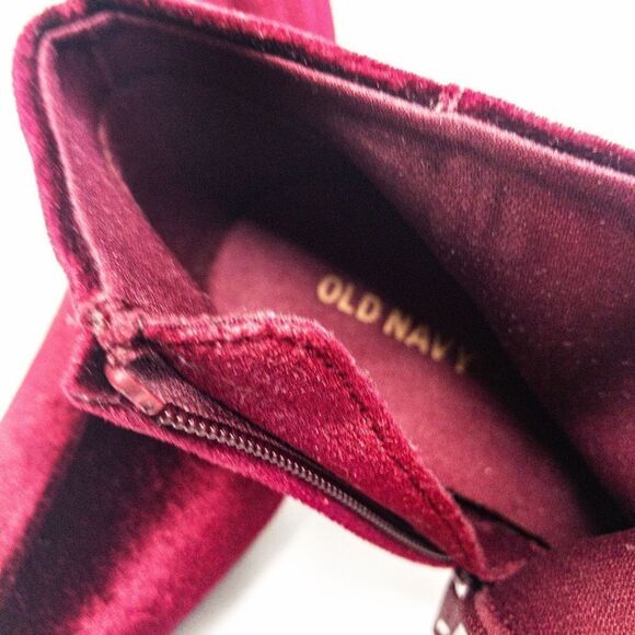 Old Navy Burgundy Wine Red Velvet Ankle Boots Sz 8 - Picture 7 of 9